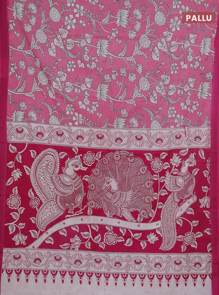 Kalamkari semi silk saree peach pink and pink with allover prints and simple border