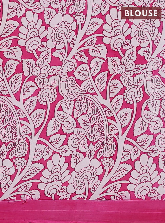 Kalamkari semi silk saree peach pink and pink with allover prints and simple border