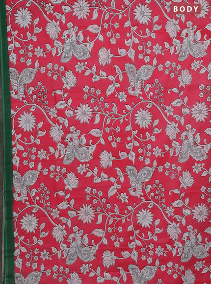 Kalamkari semi silk saree dark peach and green with allover prints and simple border