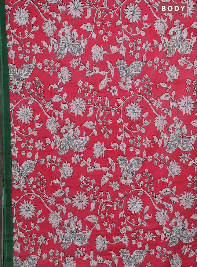 Kalamkari semi silk saree dark peach and green with allover prints and simple border