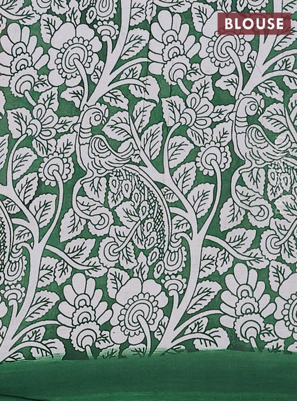 Kalamkari semi silk saree dark peach and green with allover prints and simple border