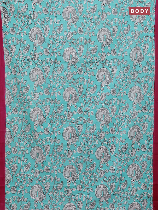 Kalamkari semi silk saree teal shade and dark pink with allover prints and simple border