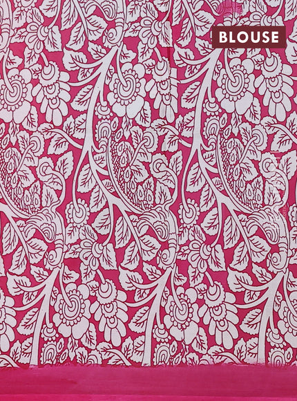 Kalamkari semi silk saree teal shade and dark pink with allover prints and simple border