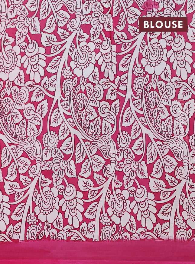 Kalamkari semi silk saree teal shade and dark pink with allover prints and simple border