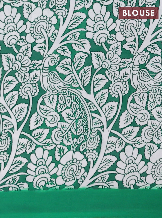 Kalamkari semi silk saree yellow and green with allover prints and simple border