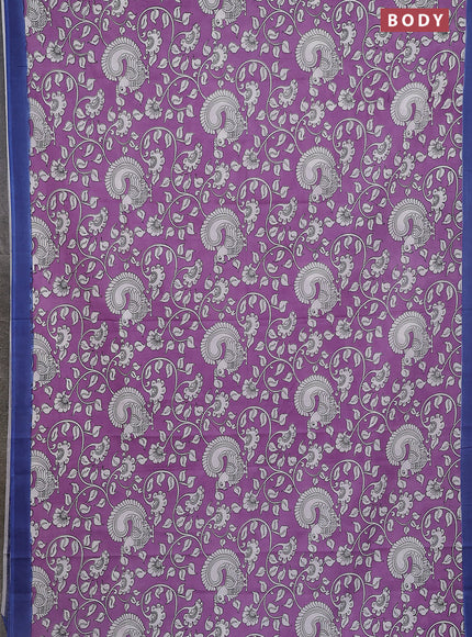 Kalamkari semi silk saree lavender shade and blue with allover prints and simple border