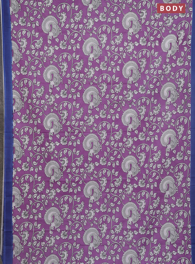 Kalamkari semi silk saree lavender shade and blue with allover prints and simple border