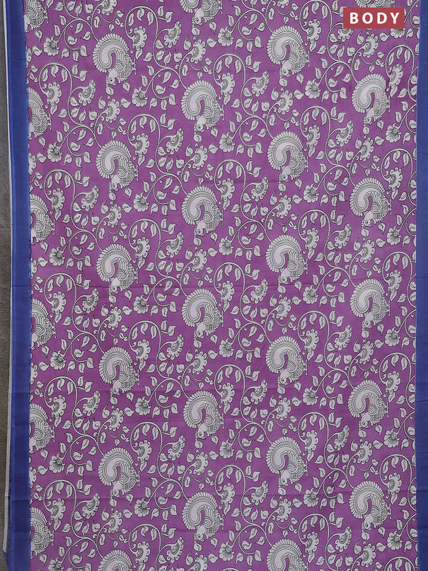 Kalamkari semi silk saree lavender shade and blue with allover prints and simple border