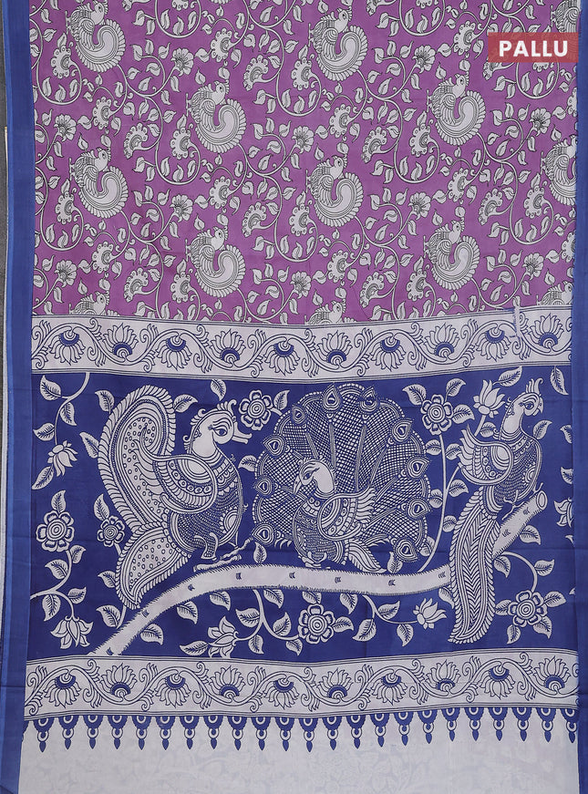 Kalamkari semi silk saree lavender shade and blue with allover prints and simple border