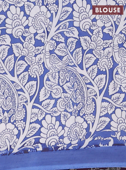Kalamkari semi silk saree lavender shade and blue with allover prints and simple border
