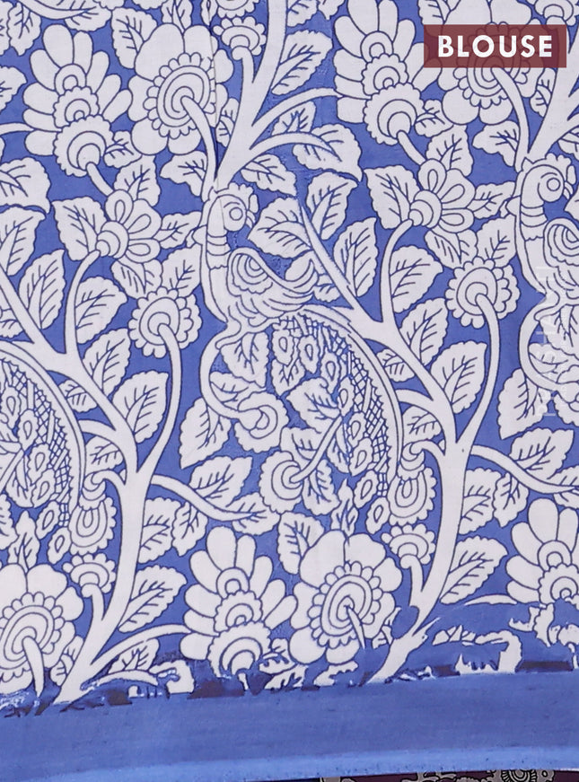 Kalamkari semi silk saree lavender shade and blue with allover prints and simple border