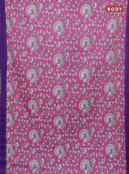 Kalamkari semi silk saree light pink and violet with allover prints and simple border