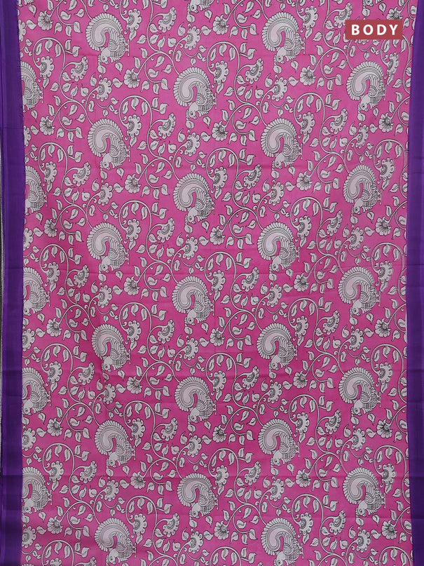 Kalamkari semi silk saree light pink and violet with allover prints and simple border