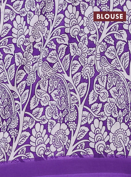 Kalamkari semi silk saree light pink and violet with allover prints and simple border