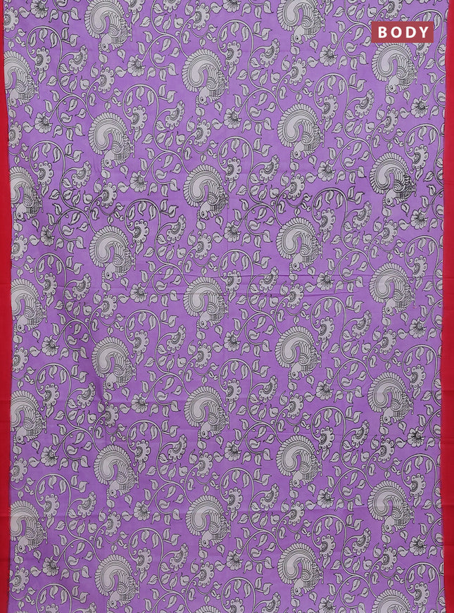 Kalamkari semi silk saree lavender and red with allover prints and simple border