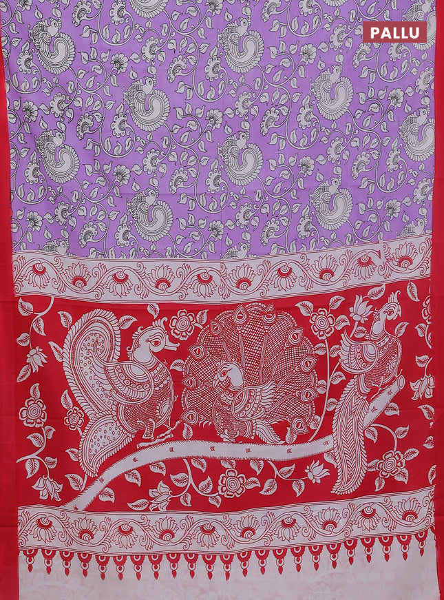 Kalamkari semi silk saree lavender and red with allover prints and simple border