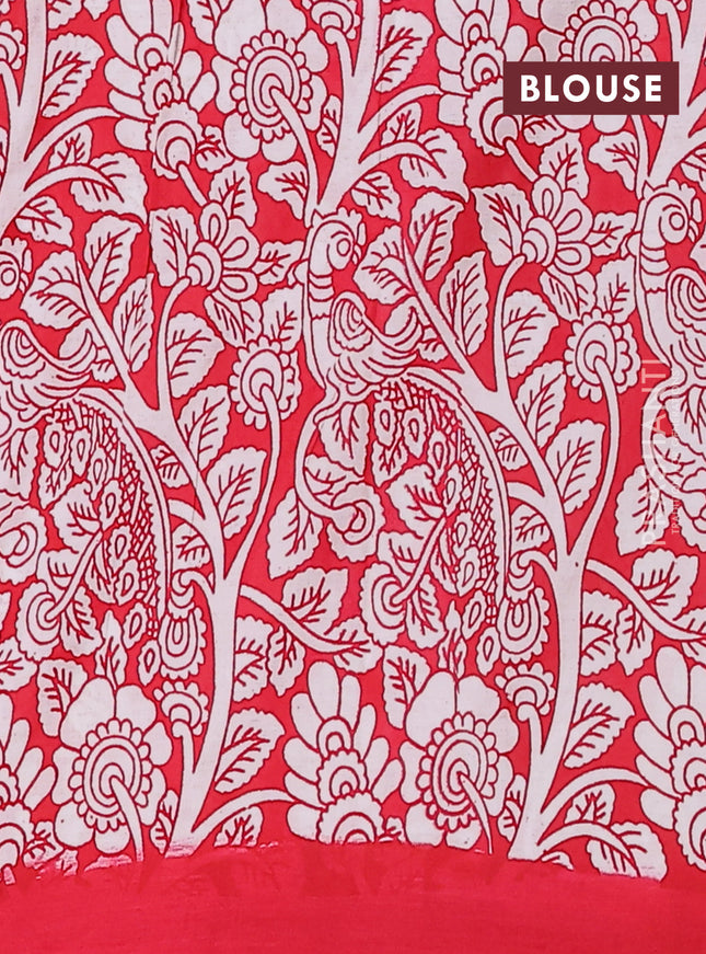 Kalamkari semi silk saree lavender and red with allover prints and simple border