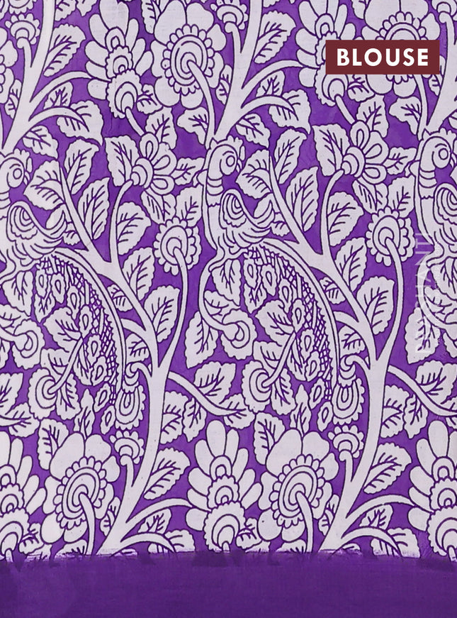 Kalamkari semi silk saree orange and violet with allover prints and simple border