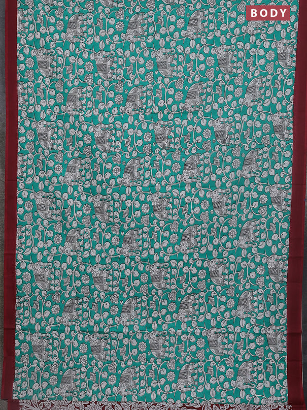 Kalamkari semi silk saree teal green and mauve pink with allover prints and simple border