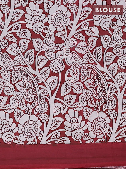 Kalamkari semi silk saree teal green and mauve pink with allover prints and simple border