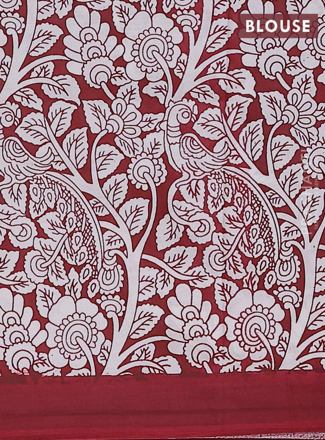 Kalamkari semi silk saree teal green and mauve pink with allover prints and simple border