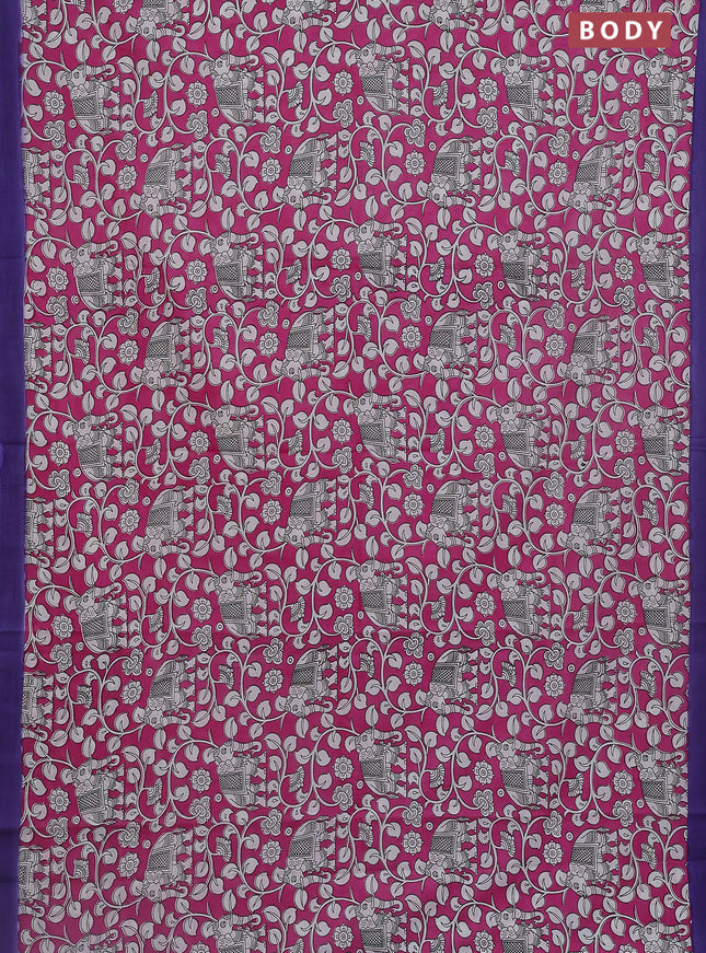 Kalamkari semi silk saree pink and violet with allover prints and simple border