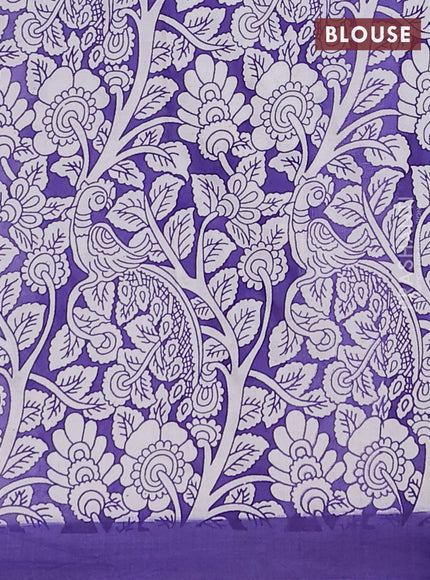 Kalamkari semi silk saree pink and violet with allover prints and simple border