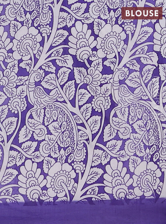 Kalamkari semi silk saree pink and violet with allover prints and simple border