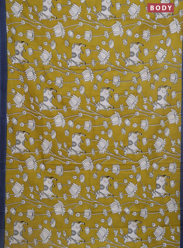 Kalamkari semi silk saree light green and grey with allover pichwai prints and simple border