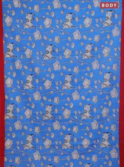 Kalamkari semi silk saree blue and red with allover pichwai prints and simple border