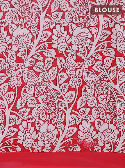 Kalamkari semi silk saree blue and red with allover pichwai prints and simple border
