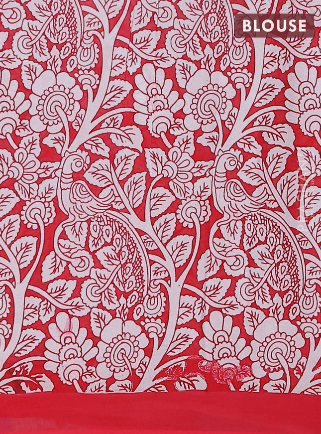 Kalamkari semi silk saree blue and red with allover pichwai prints and simple border