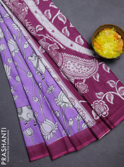 Kalamkari semi silk saree lavender and mauve pink with allover pichwai prints and simple border