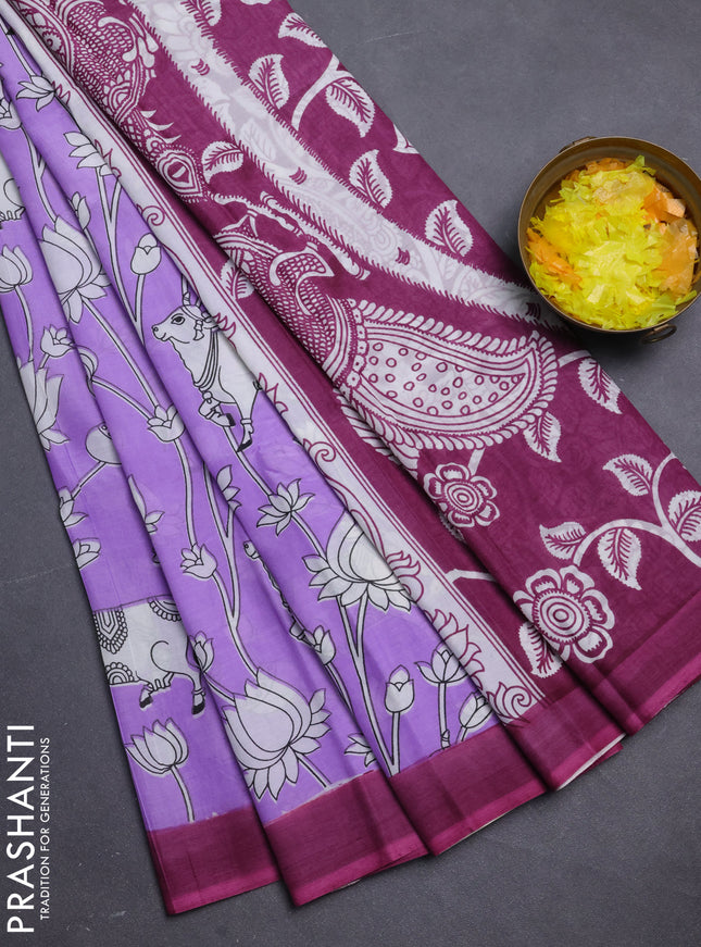 Kalamkari semi silk saree lavender and mauve pink with allover pichwai prints and simple border