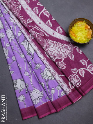 Kalamkari semi silk saree lavender and mauve pink with allover pichwai prints and simple border
