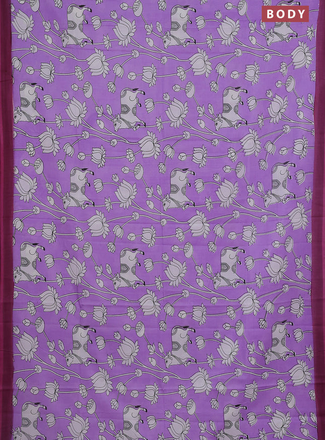 Kalamkari semi silk saree lavender and mauve pink with allover pichwai prints and simple border