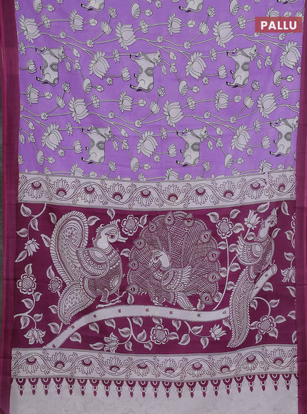 Kalamkari semi silk saree lavender and mauve pink with allover pichwai prints and simple border