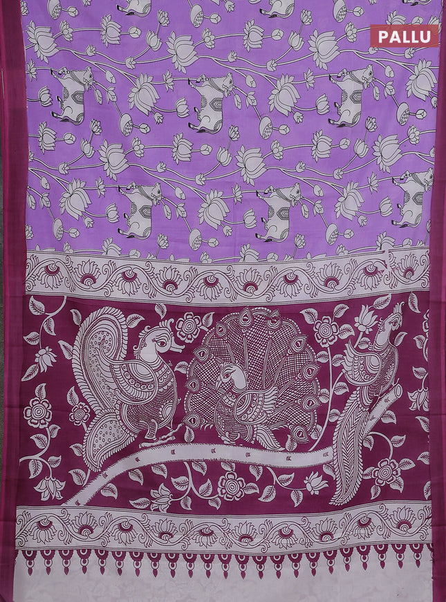 Kalamkari semi silk saree lavender and mauve pink with allover pichwai prints and simple border