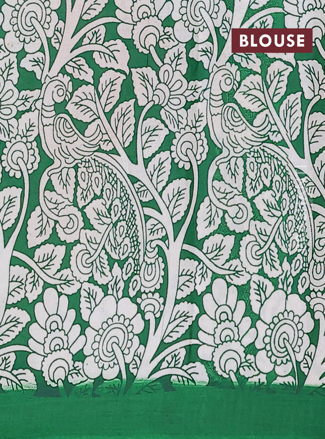 Kalamkari semi silk saree peach shade and green with allover pichwai prints and simple border