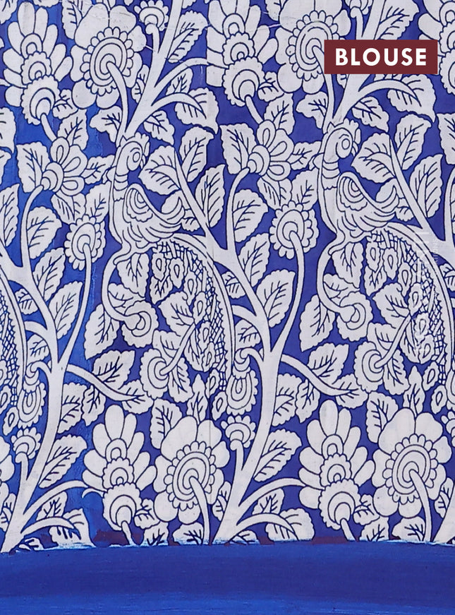 Kalamkari semi silk saree light green and blue with allover pichwai prints and simple border