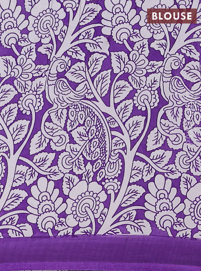 Kalamkari semi silk saree lavender and violet with allover prints and simple border