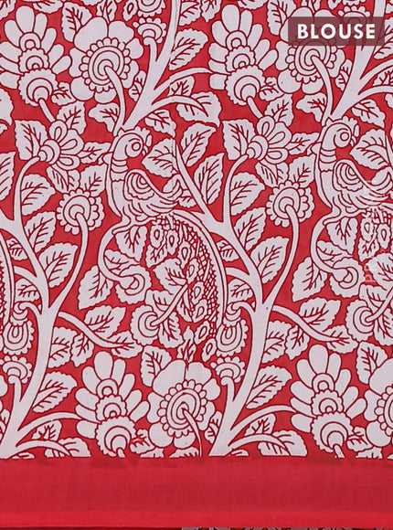 Kalamkari semi silk saree orange and red with allover prints and simple border