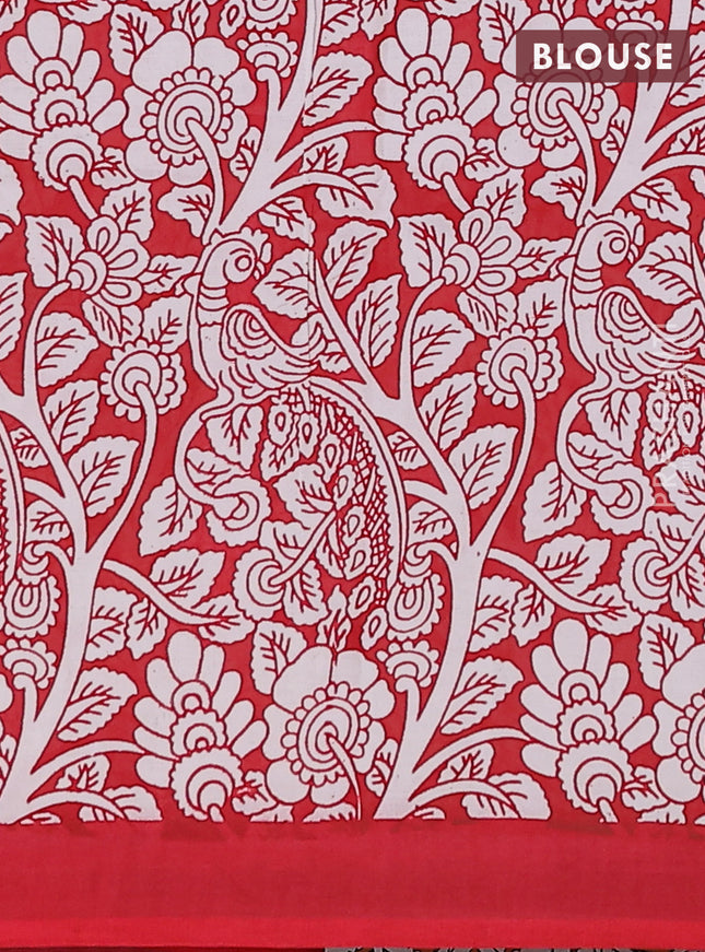 Kalamkari semi silk saree orange and red with allover prints and simple border