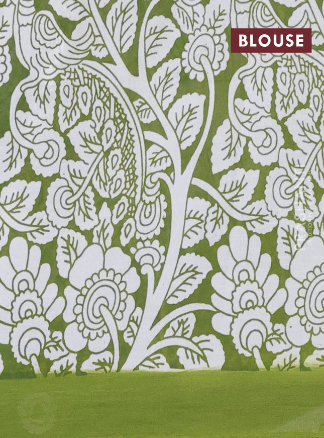 Kalamkari semi silk saree fluorescent green and green with allover prints and simple border