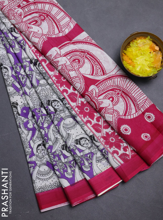 Kalamkari semi silk saree lavender and mauve pink with allover prints and simple border