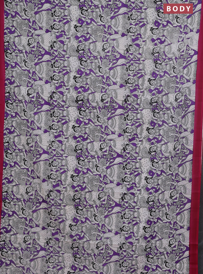 Kalamkari semi silk saree lavender and mauve pink with allover prints and simple border