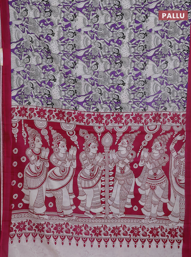 Kalamkari semi silk saree lavender and mauve pink with allover prints and simple border