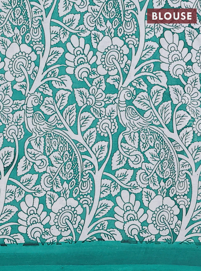 Kalamkari semi silk saree pink and green with allover prints and simple border