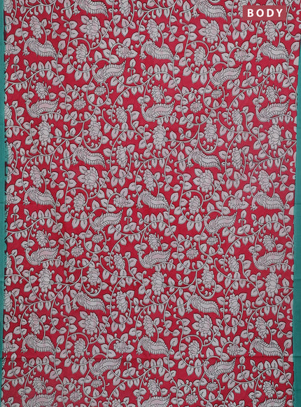 Kalamkari semi silk saree pink and teal green with allover prints and simple border