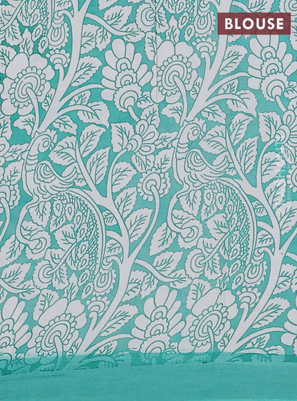Kalamkari semi silk saree pink and teal green with allover prints and simple border